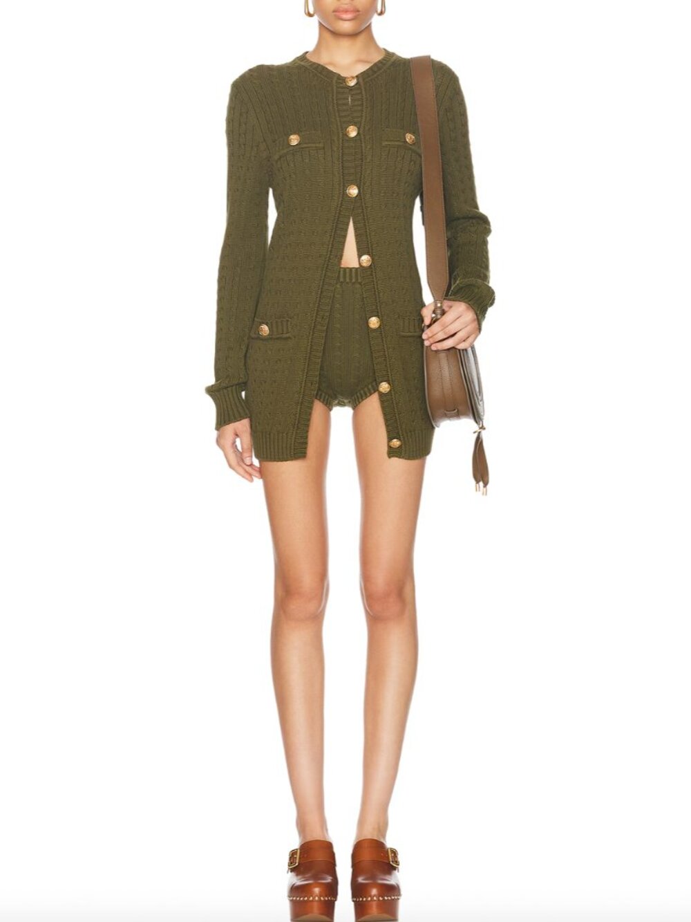 $1790 Chloe Olive Tree Green Cable Knit Cardigan Cotton Sweater size Small